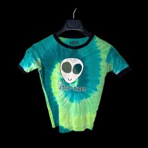 Lazy One ET Extra-Tired Alien Tie Dye Ringer Tee Green Cotton Sz XXS